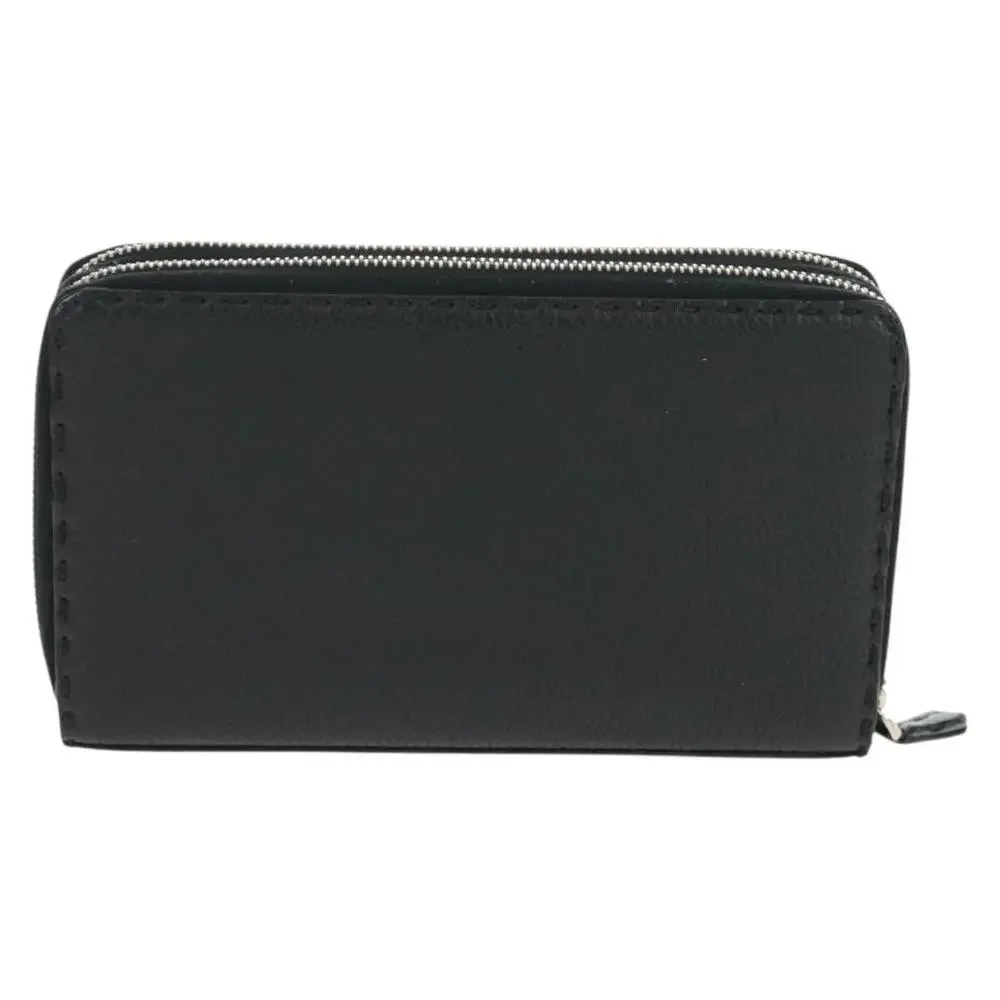 Fendi Leather Selleria Double Zip Organizer Wallet Black